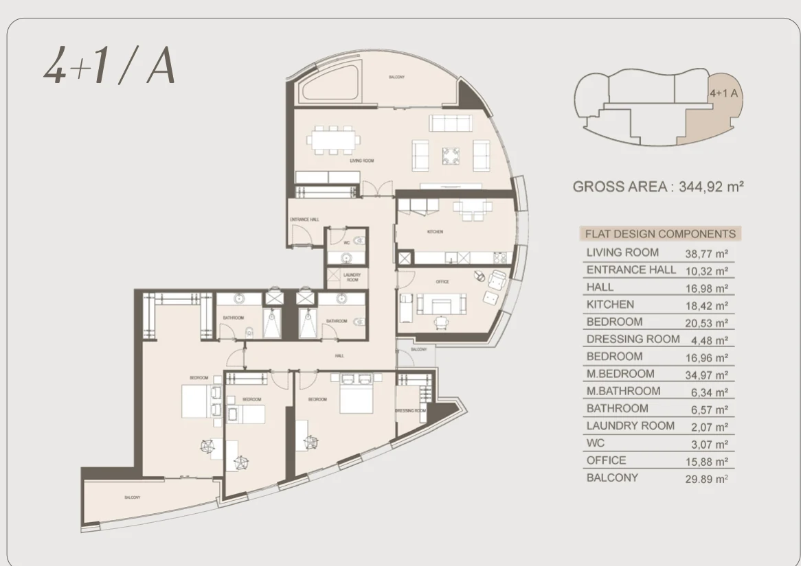Suite 4+1 (Type A) Official Floor Plan (344.92 m²)